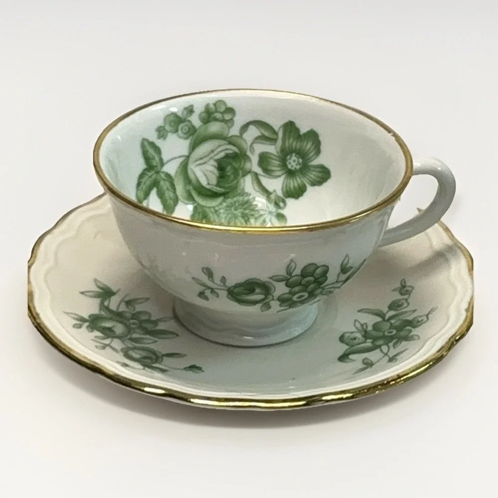 Richard Ginori Demitasse Coffee Tea Set Green Rose 15pc Espresso Service For 6 - Picture 2 of 16